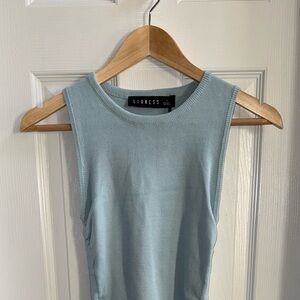 Lioness Military Minds Sleeveless Ruched Tie Bodycon Tank Mini Dress Blue Small